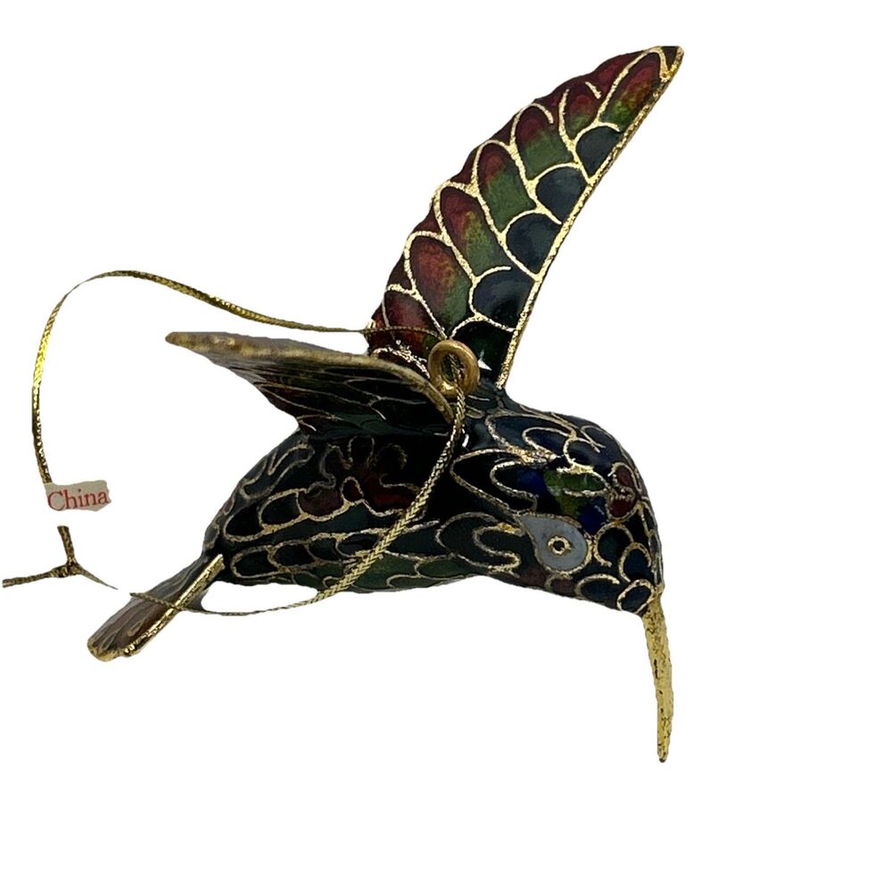 Pair Of Beautiful Cloisonné Hummingbird Decorations VGC - Picture 3 of 6